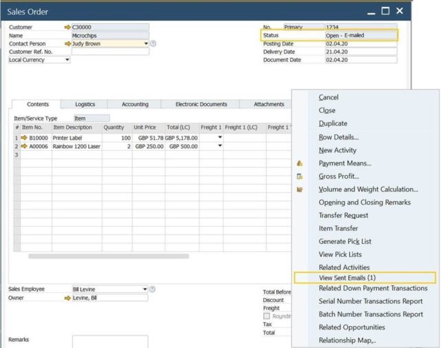 Mẹo sử dụng SAP Business One: Cách kiểm tra trạng thái của tài liệu đã được gửi mail. 2