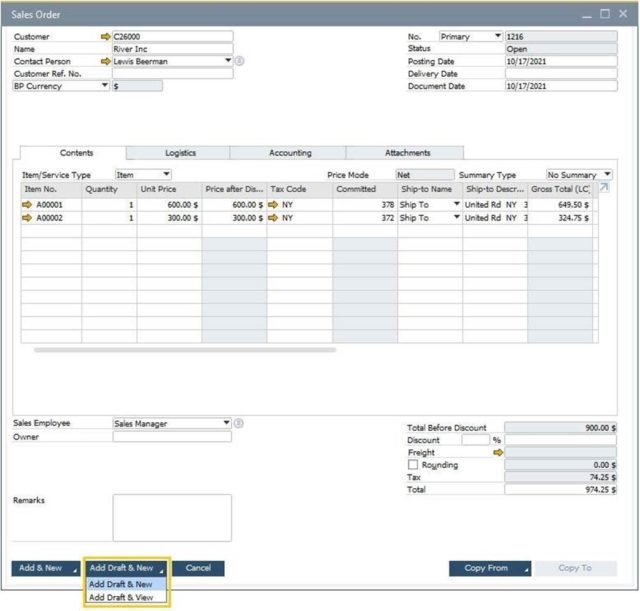 add-draft-in-sap-business-one